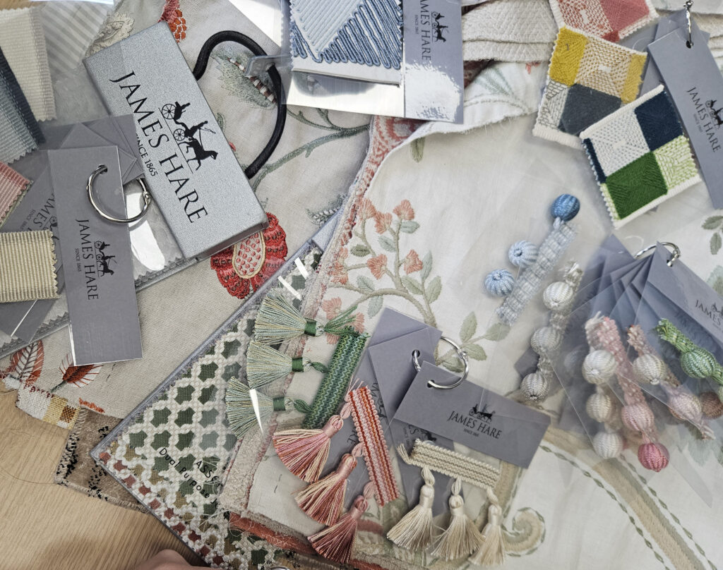 we work with fabric houses such as Romo, Sanderson, Pure Edit, Prestigious Textiles, James Hare